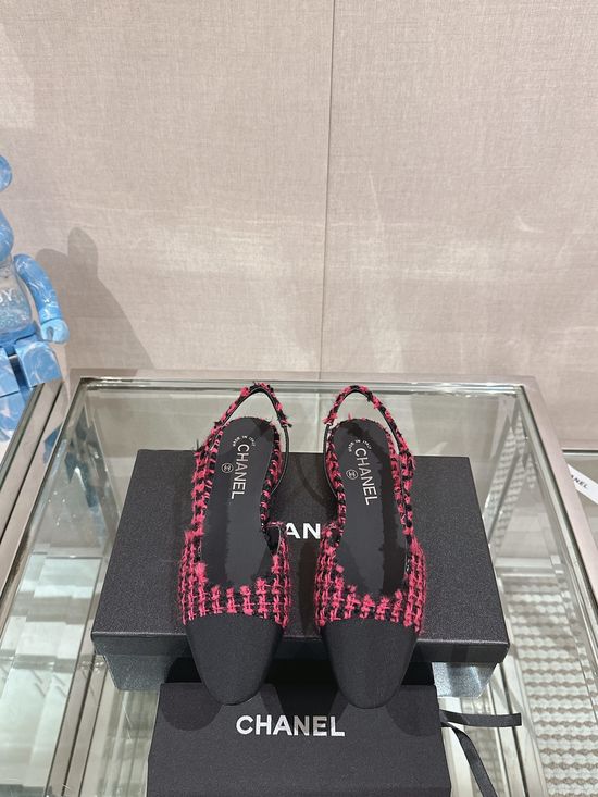 Chanel Classic Two-tone Tweed Slingback Sandals Flat Low Heel