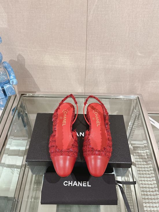 Chanel Classic Two-tone Tweed Slingback Sandals Flat Low Heel