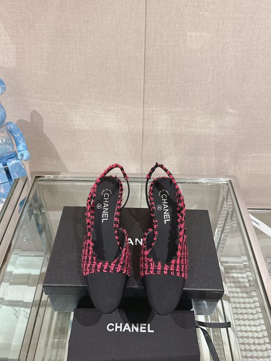 Chanel Classic Two-tone Tweed Slingback Sandals Flat Low Heel