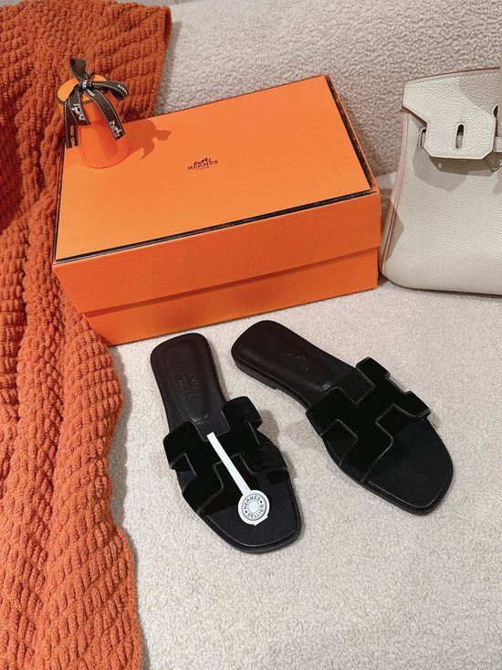 Hermes Luxury Velvet Slide Sandals Soft Comfortable Sole