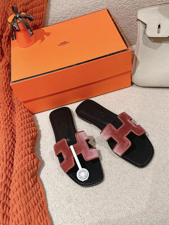 Hermes Luxury Velvet Slide Sandals Soft Comfortable Sole