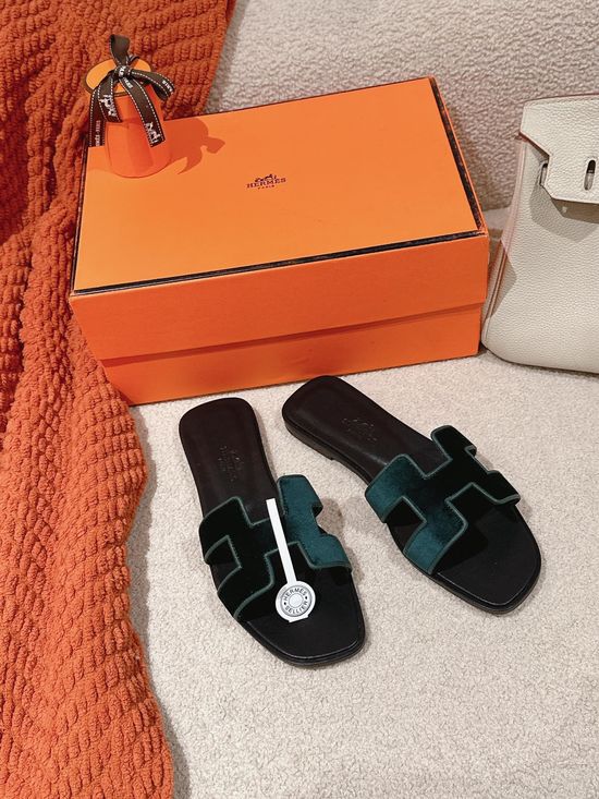 Hermes Luxury Velvet Slide Sandals Soft Comfortable Sole
