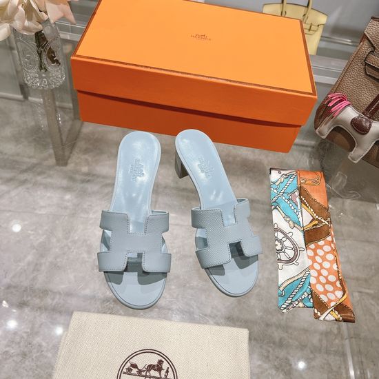 Hermes Block Heel Calfskin Slides Comfortable Elegant Casual Footwear