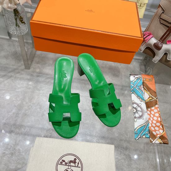 Hermes Block Heel Calfskin Slides Comfortable Elegant Casual Footwear