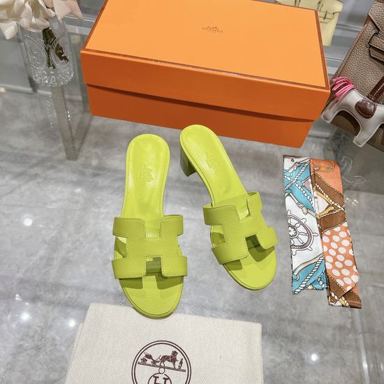 Hermes Block Heel Calfskin Slides Comfortable Elegant Casual Footwear