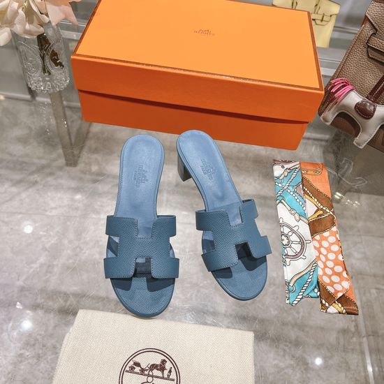 Hermes Block Heel Calfskin Slides Comfortable Elegant Casual Footwear