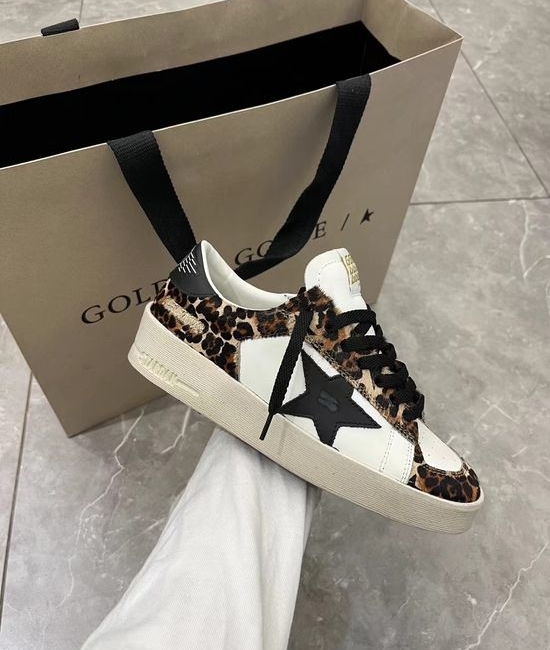 Golden Goose GGDB Leopard Print Distressed Casual Platform Sneakers