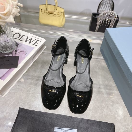 Prada Low Heel Patent Leather Mary Jane Sandals
