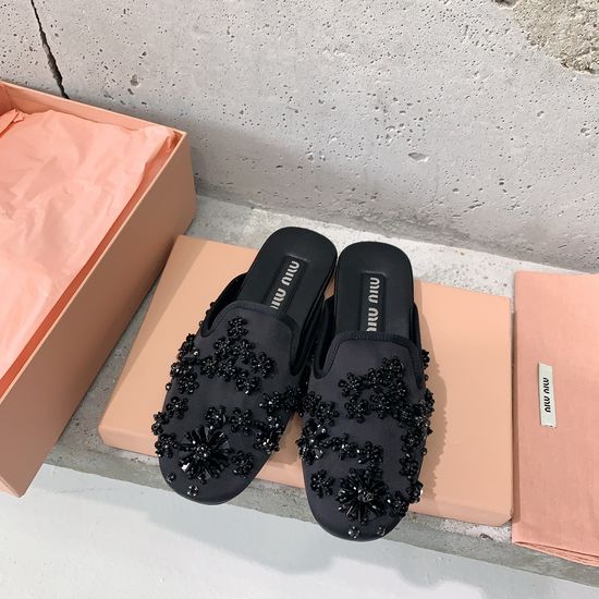 Miu Miu Beaded Loafers with Silk Upper and Non-slip Sole