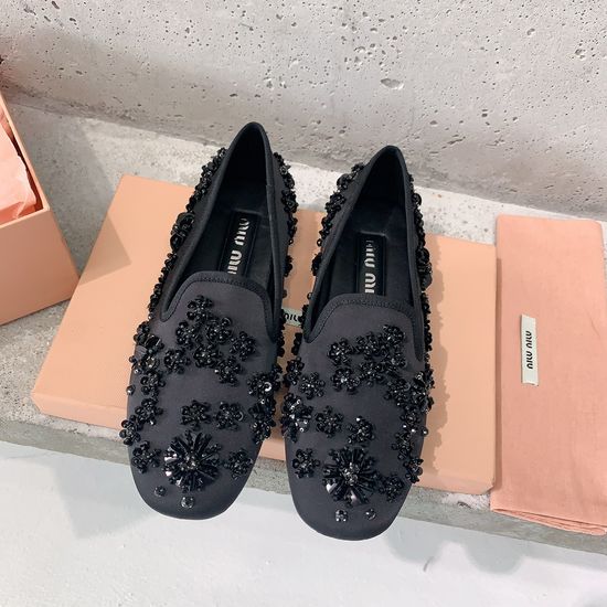 Miu Miu Beaded Loafers with Silk Upper and Non-slip Sole