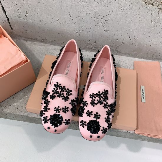 Miu Miu Beaded Loafers with Silk Upper and Non-slip Sole