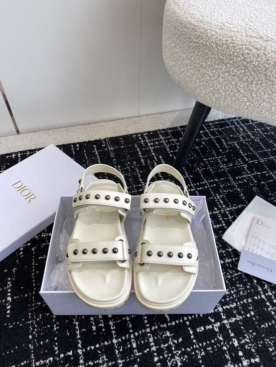 Christian Dior Studded Hook and Loop Flat Sandals Premium Soft Material