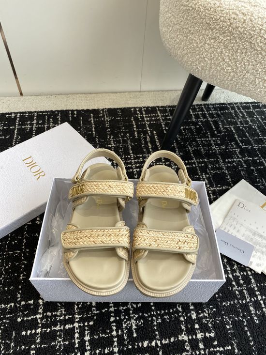 Christian Dior Woven Hook and Loop Flat Sandals Comfortable Durable