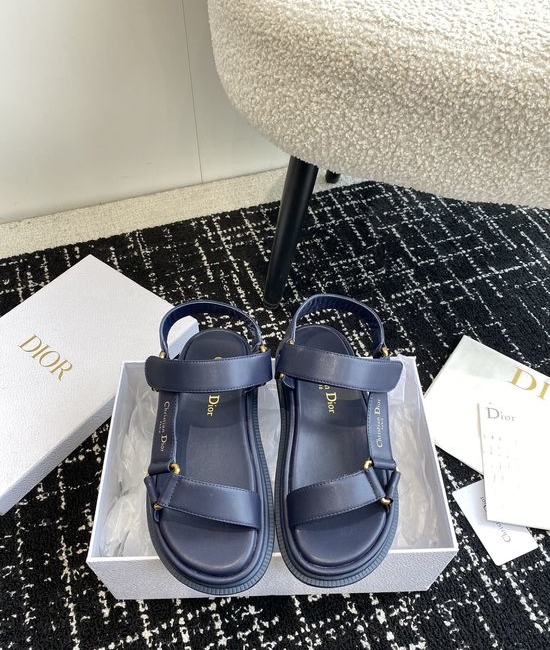 Christian Dior CD Premium Leather Hook and Loop Flat Slides Classic Style