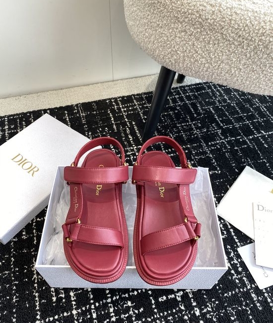 Christian Dior CD Premium Leather Hook and Loop Flat Slides Classic Style