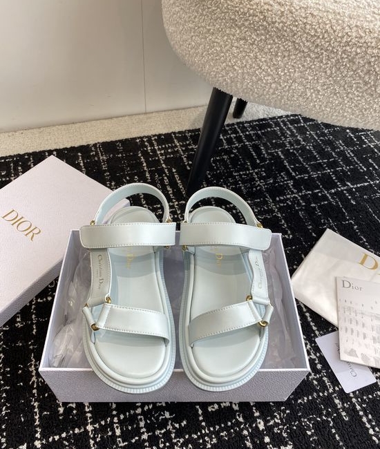Christian Dior CD Premium Leather Hook and Loop Flat Slides Classic Style