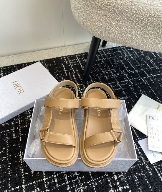 Christian Dior CD Premium Leather Hook and Loop Flat Slides Classic Style