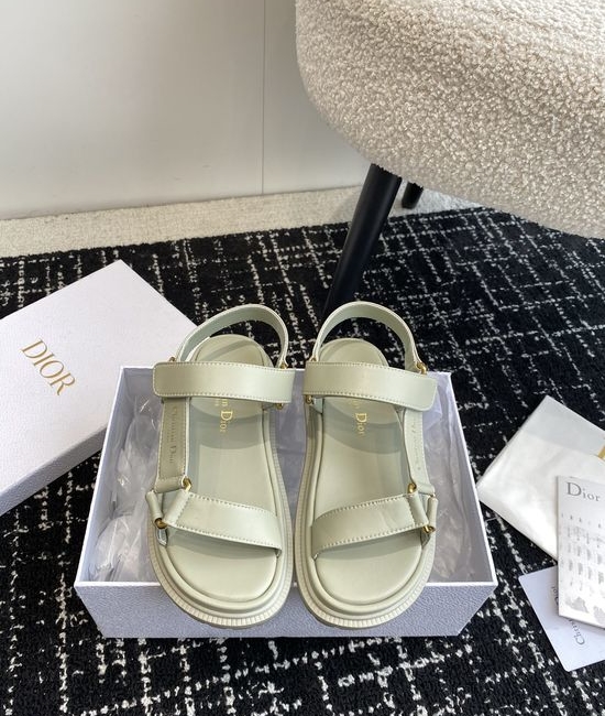 Christian Dior CD Premium Leather Hook and Loop Flat Slides Classic Style