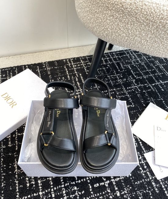 Christian Dior CD Premium Leather Hook and Loop Flat Slides Classic Style