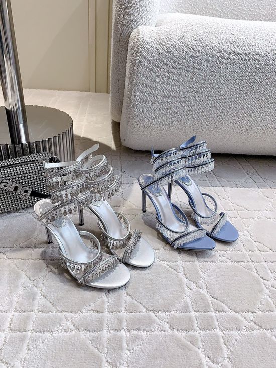 Rene Caovilla Crystal Pendant High-Heeled Sandals