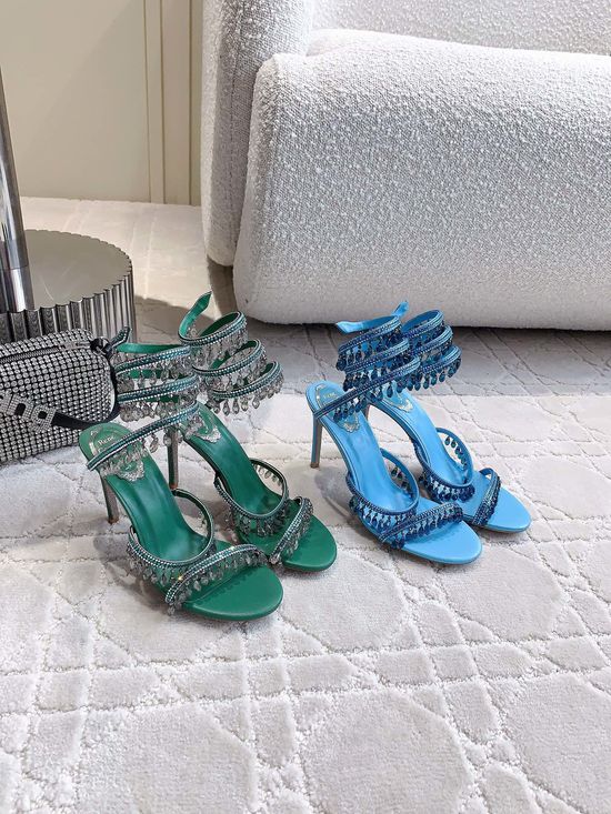 Rene Caovilla Crystal Pendant High-Heeled Sandals