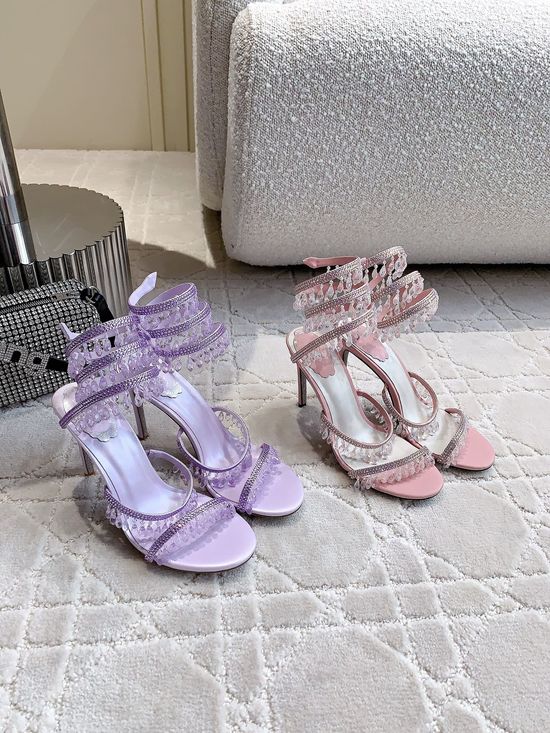 Rene Caovilla Crystal Pendant High-Heeled Sandals