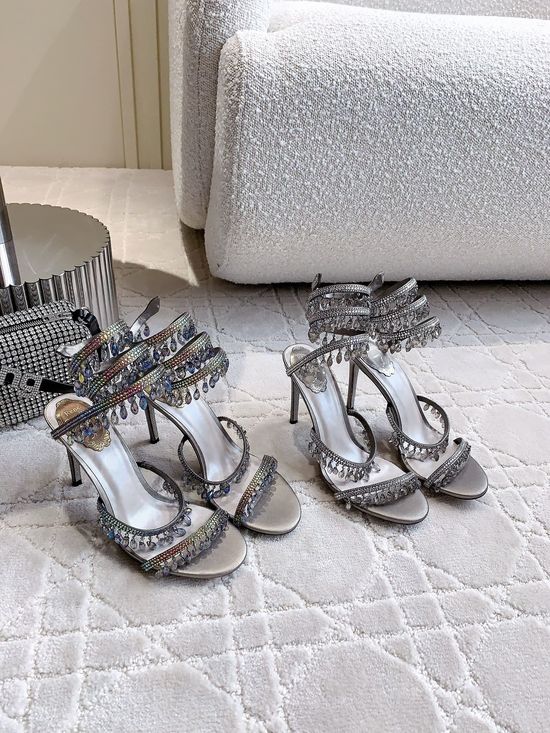 Rene Caovilla Crystal Pendant High-Heeled Sandals