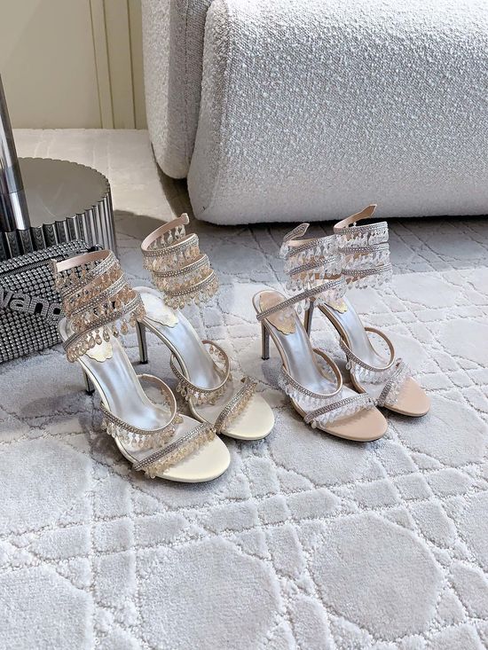 Rene Caovilla Crystal Pendant High-Heeled Sandals