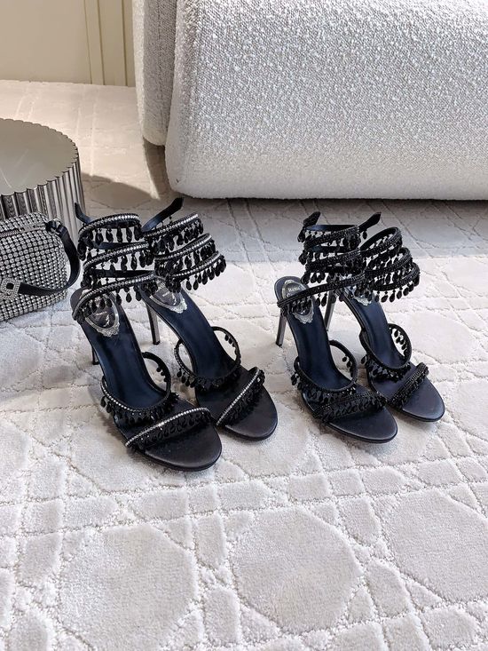 Rene Caovilla Crystal Pendant High-Heeled Sandals