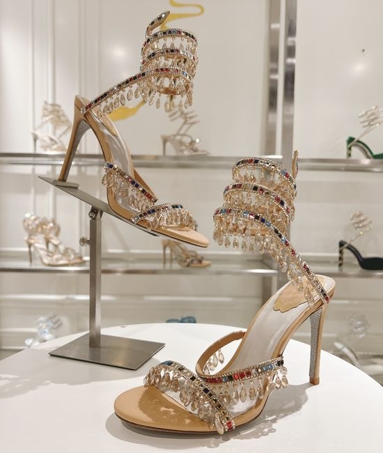 Rene Caovilla Rhinestone Decorated Strappy High Heel Sandals