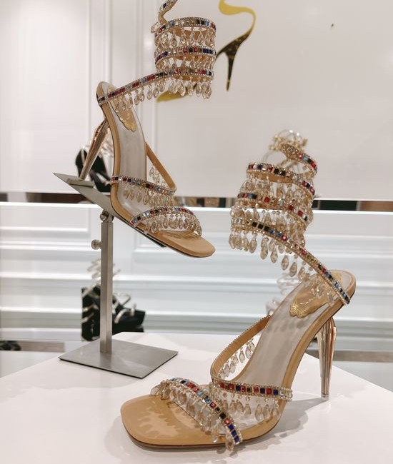 Rene Caovilla Rhinestone Decorated Strappy High Heel Sandals
