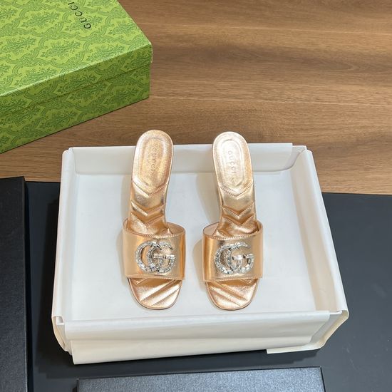 Gucci Rhinestone Buckle Leather Square Toe Low Heel Sandals