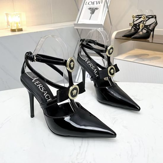 Versace Elegant Stiletto Sandals Patent Leather Upper Sheepskin Lining