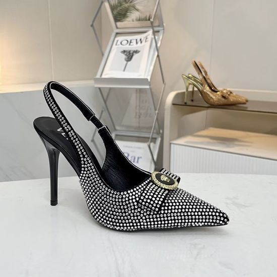 Versace Suede Rhinestone High Heel Sandals Elegant Classic Shoes