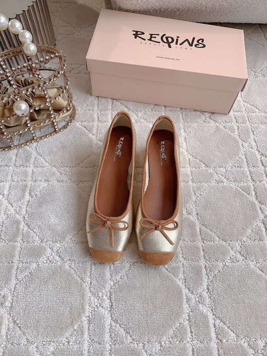 Reqins Low Heel Leather Ballet Shoes Soft Sole Comfortable Daily Footwear