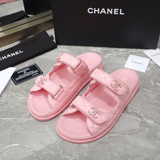 Chanel Premium Leather Hook Loop Beach Slippers Comfortable Non-slip