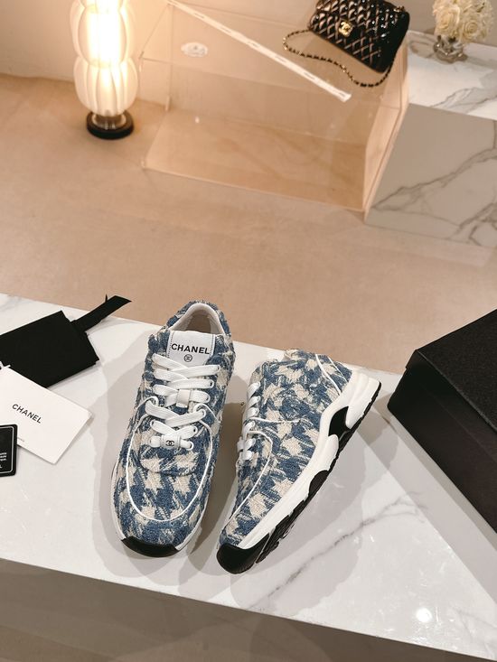 Chanel Tweed Printed Casual Sneakers Comfortable Non-slip Outdoor Sports Shoes