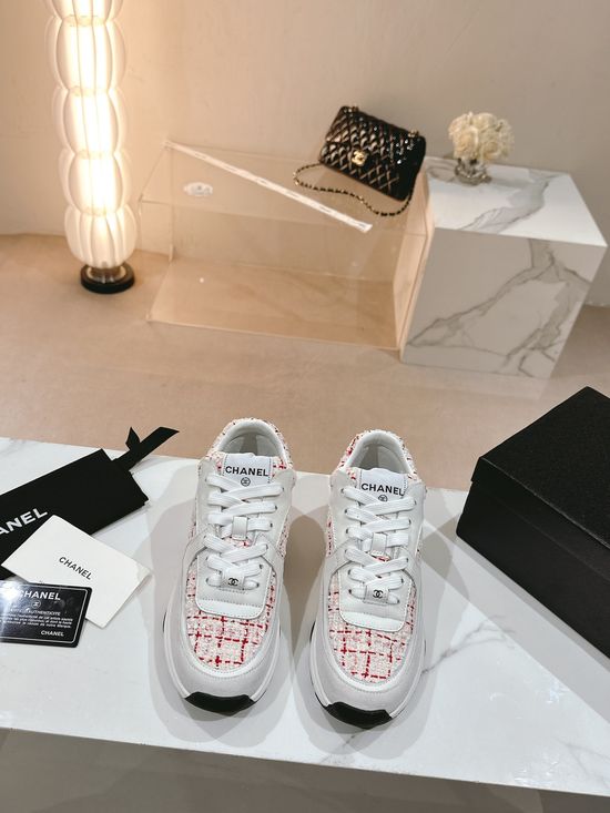 Chanel Tweed Printed Casual Sneakers Comfortable Non-slip Outdoor Sports Shoes