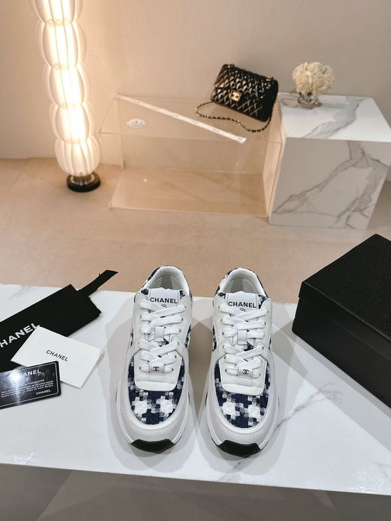 Chanel Tweed Printed Casual Sneakers Comfortable Non-slip Outdoor Sports Shoes