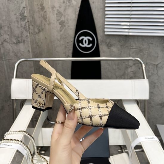 Chanel Block Heel Square Toe Satin Trim Leather Dress Sandals