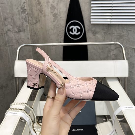 Chanel Block Heel Square Toe Satin Trim Leather Dress Sandals