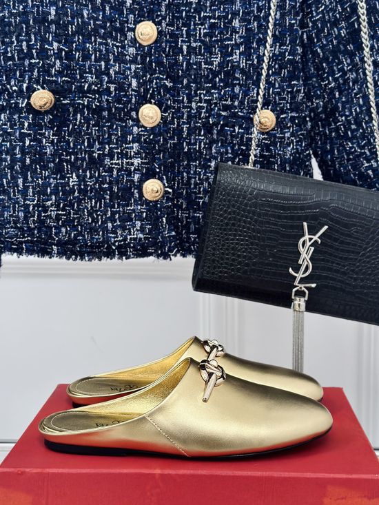 Valentino Genuine Leather Mules With Metal Buckle