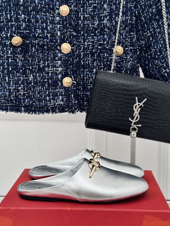 Valentino Genuine Leather Mules With Metal Buckle