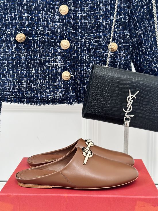 Valentino Genuine Leather Mules With Metal Buckle