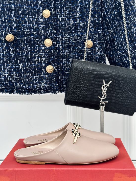 Valentino Genuine Leather Mules With Metal Buckle