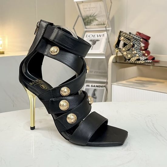 Balmain Square Toe Stiletto Sandals Cowhide Upper Sheepskin Lining