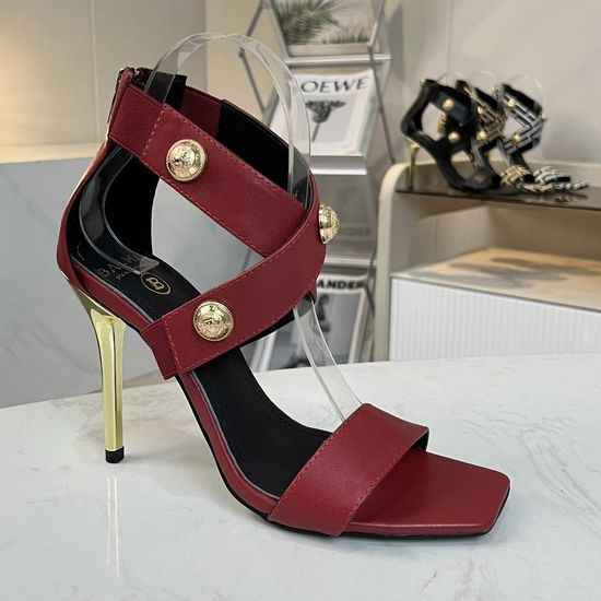 Balmain Square Toe Stiletto Sandals Cowhide Upper Sheepskin Lining