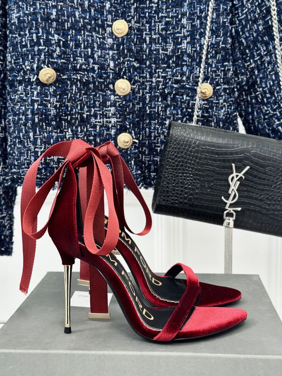 Tom Ford Cashmere Stiletto Sandals With Metallic Heel
