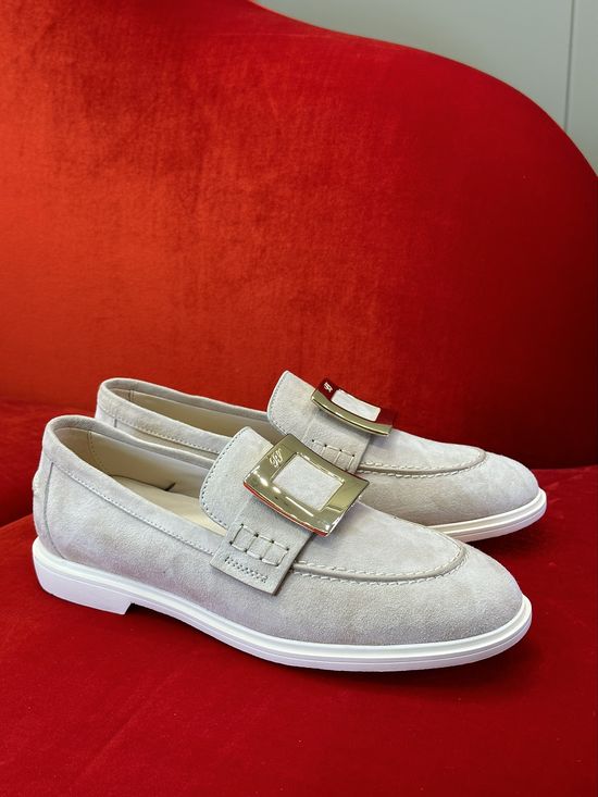 Roger Viver Suede Loafers with Square Buckle and Lightweight Sole