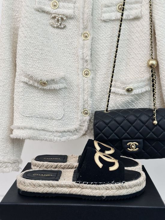 Chanel Woven Espadrille Slip On Casual Slippers